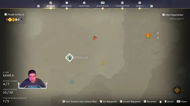 Enshrouded clay location map with Diadwyn, the player marker, and the nearby Ancient Spire