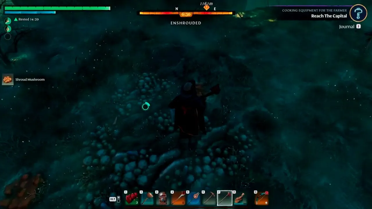 Enshrouded Shroud Mushroom loot notification on the left after harvesting a stalk